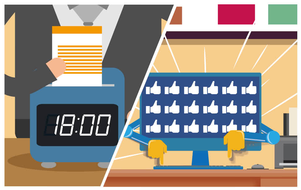 晚上，你下班了，公司的電腦不下班自動幫你按讚