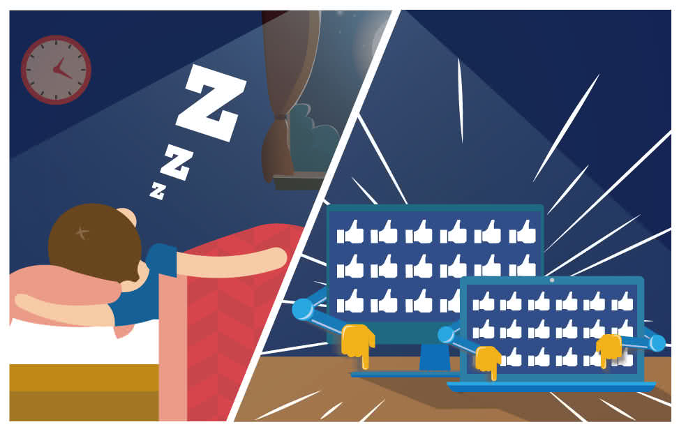 夜深，你就寢了，所有電腦都不睡覺持續幫你按讚